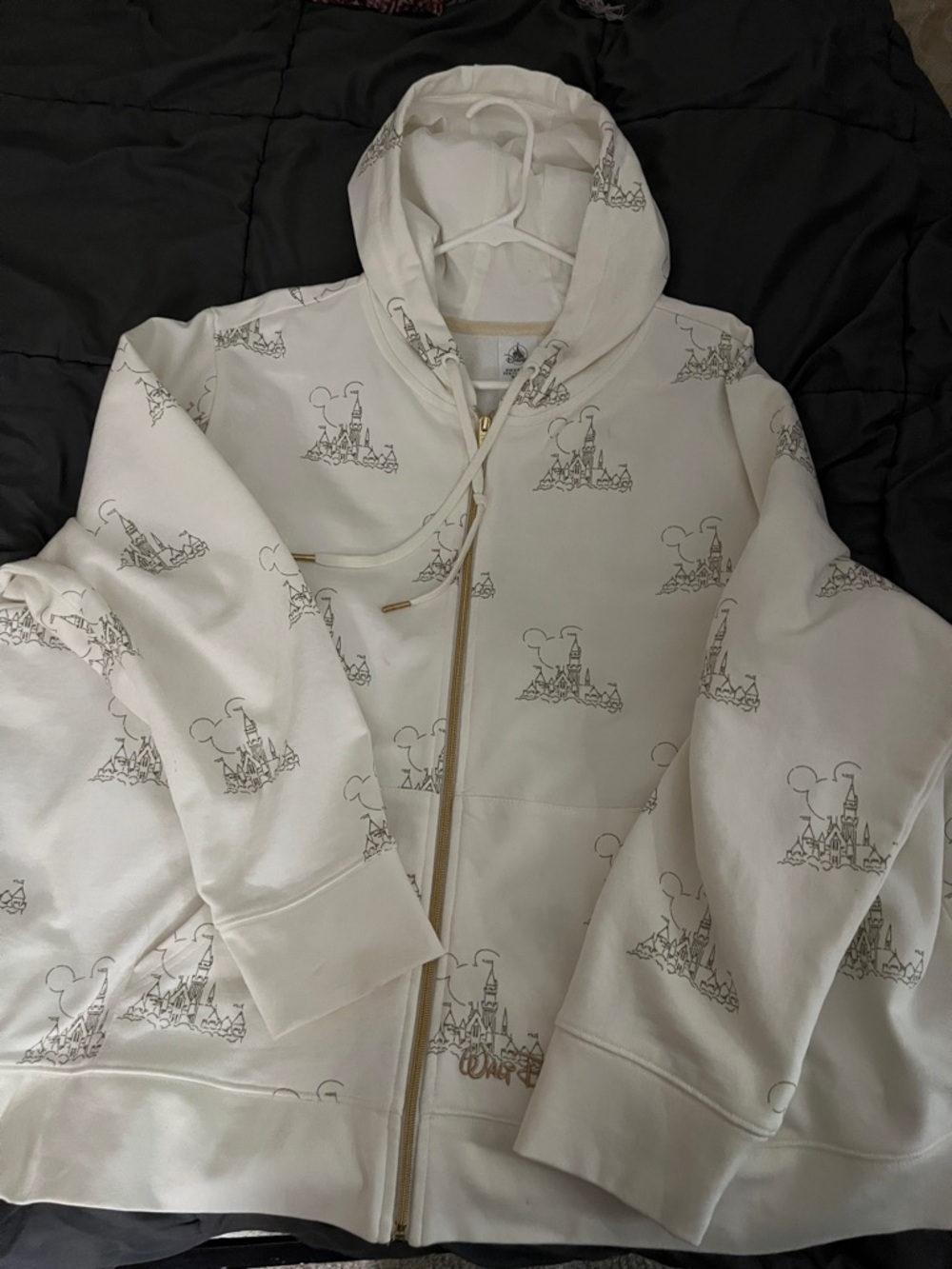 Disney Cream Hoodie with Castle Sketch and Gold Hardware